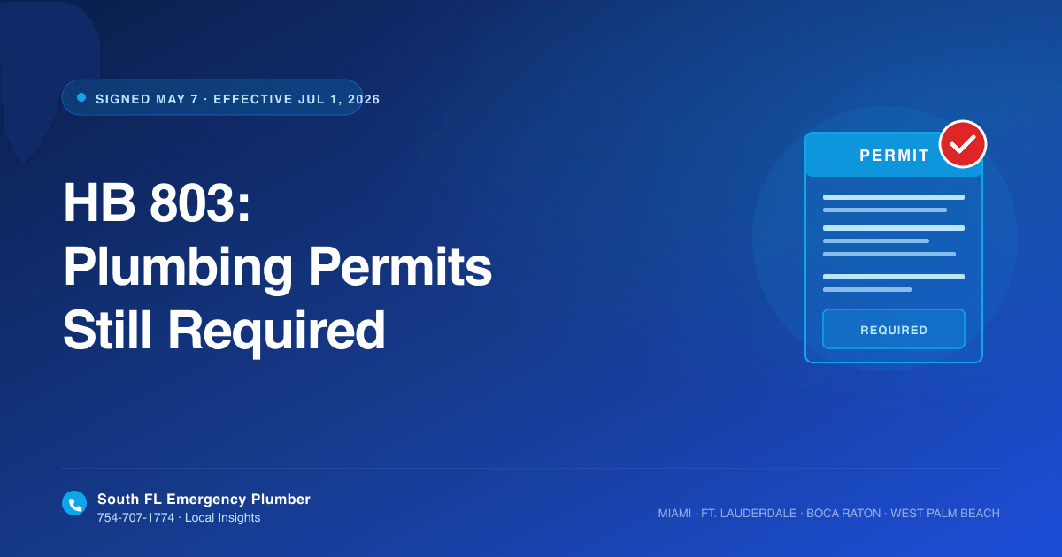 Florida HB 803 Explained: Why Plumbing Work in South Florida Still Needs a Permit After July 1, 2026